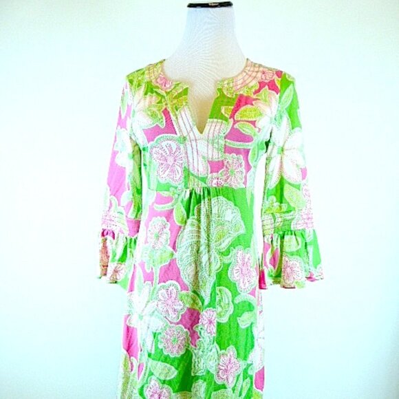 Lilly Pulitzer Dresses & Skirts - LILLY PULITZER PINK Green white silk knit FLORAL Caftan TUNIC DRESS S